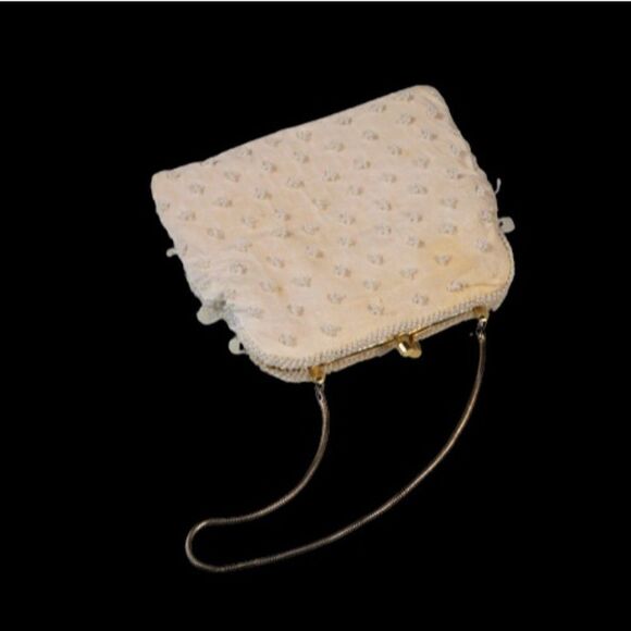 Beaded Sequined Cocktail Purse Vintage Hand Made In Hong Kong Off White - Picture 2 of 8